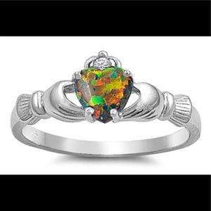 Black Opal Heart .925 Sterling Silver Ring